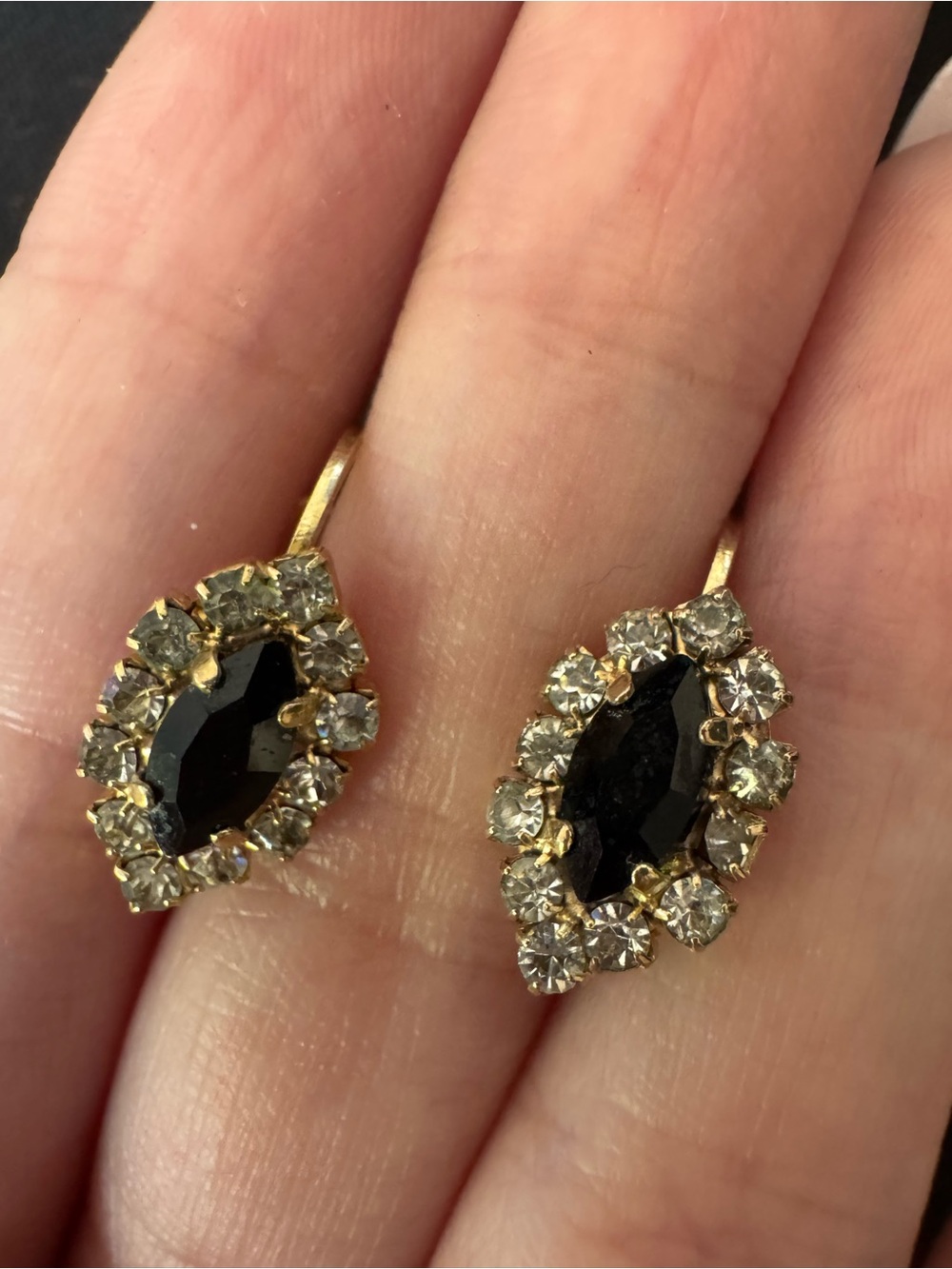 Gold-Tone Black Marquise Crystal Halo Earrings
